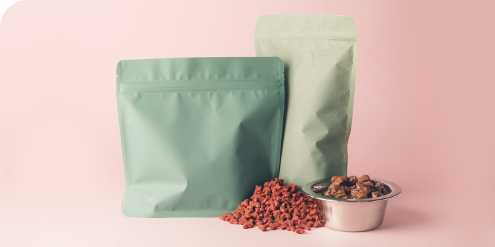 正方形と長方形のジッパーバッグに入っているドッグフード